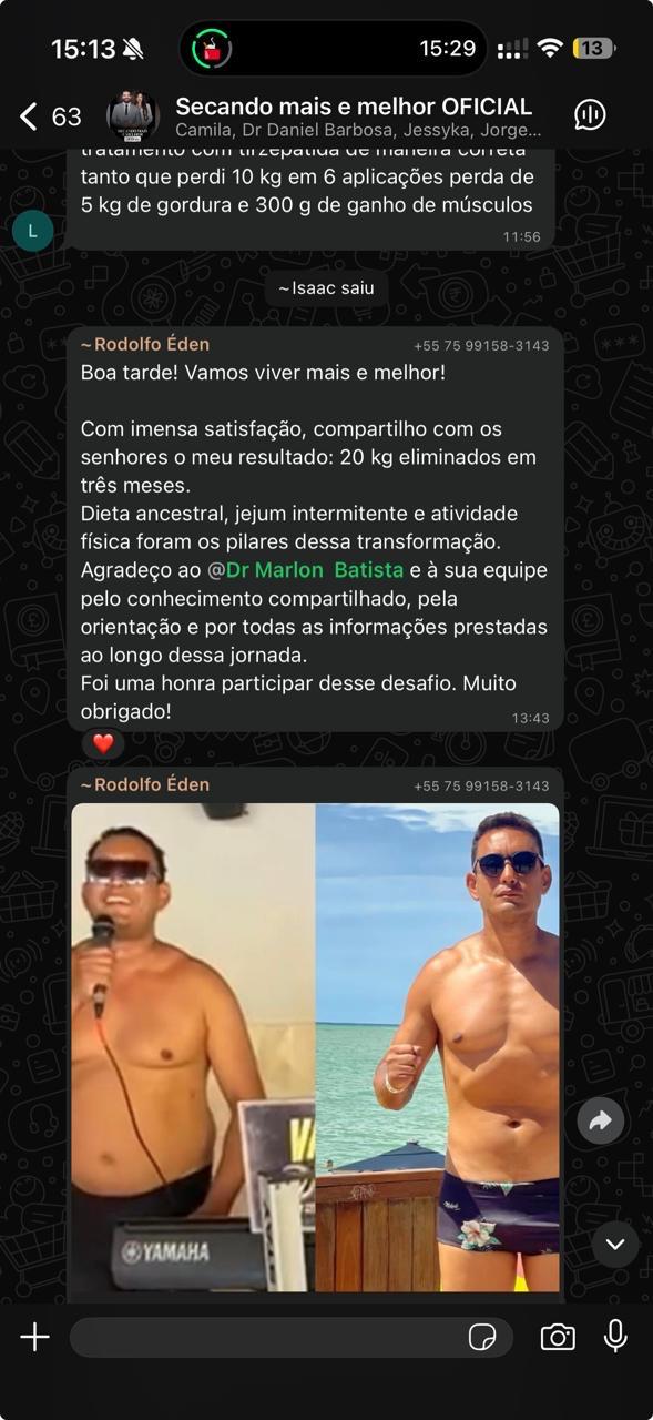 Relato e fotos de antes e depois após eliminar 20 kg em três meses
