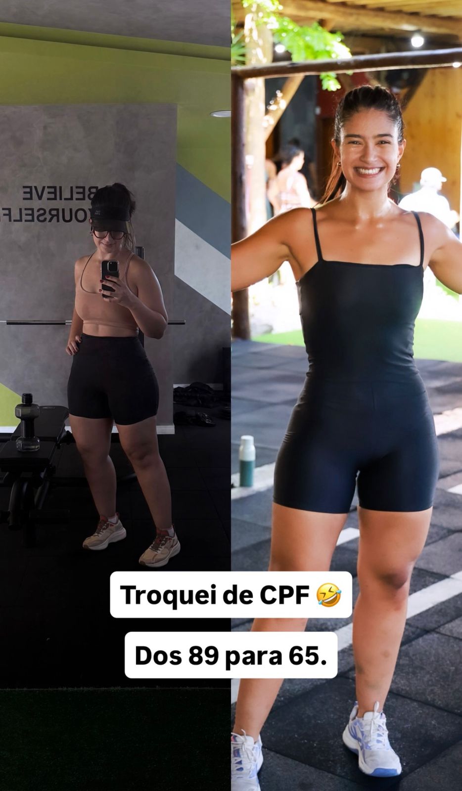 Comparativo feminino após passar de 89 para 65 kg